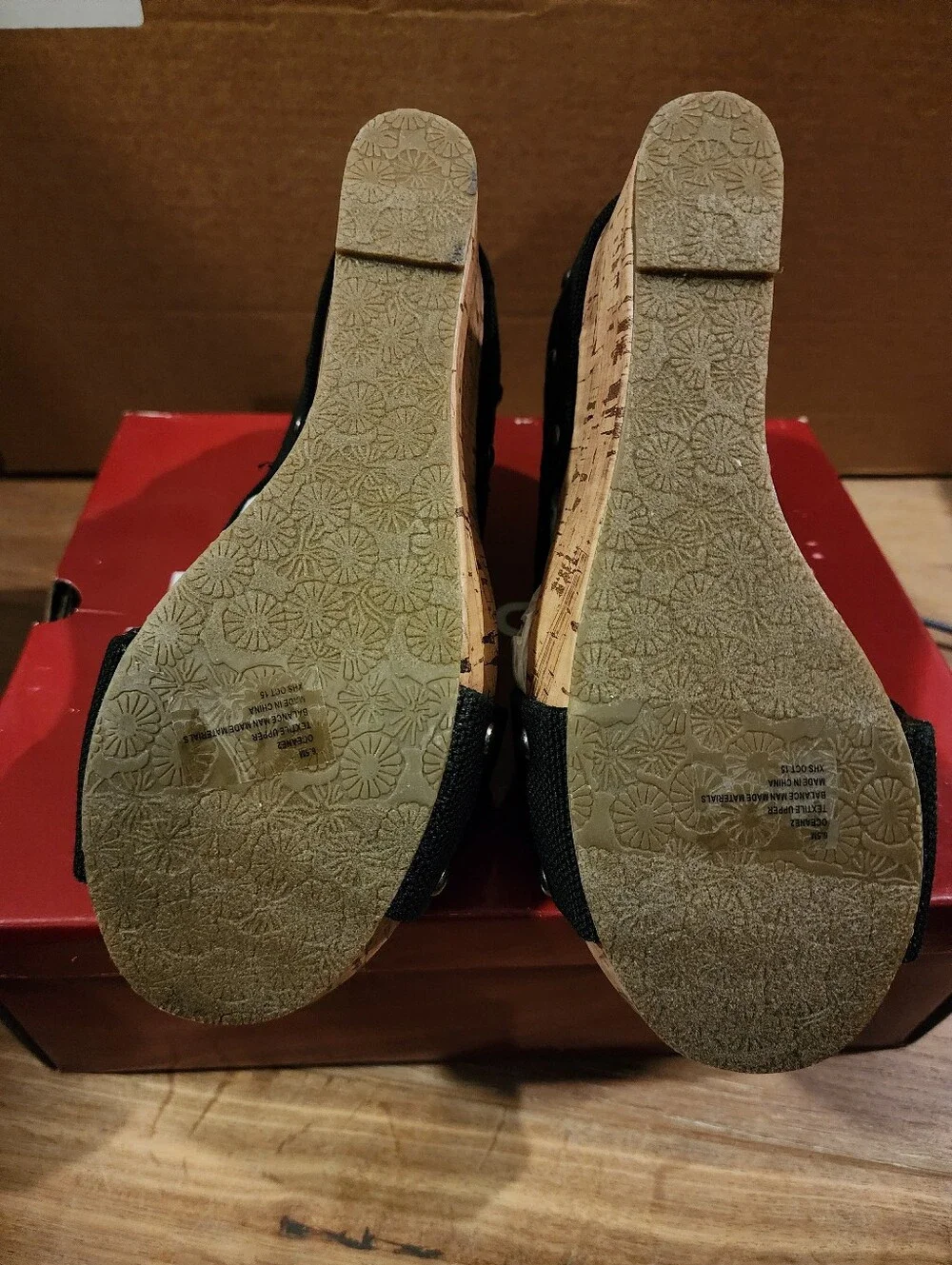 Esprit Black Cork Wedge Cross-Strap Sandals Size 6.5
